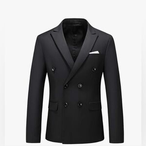 MOGU Men's Double-Breasted‎ Black Suit Blazer Sport Coat Jacket size 44 (6XL)